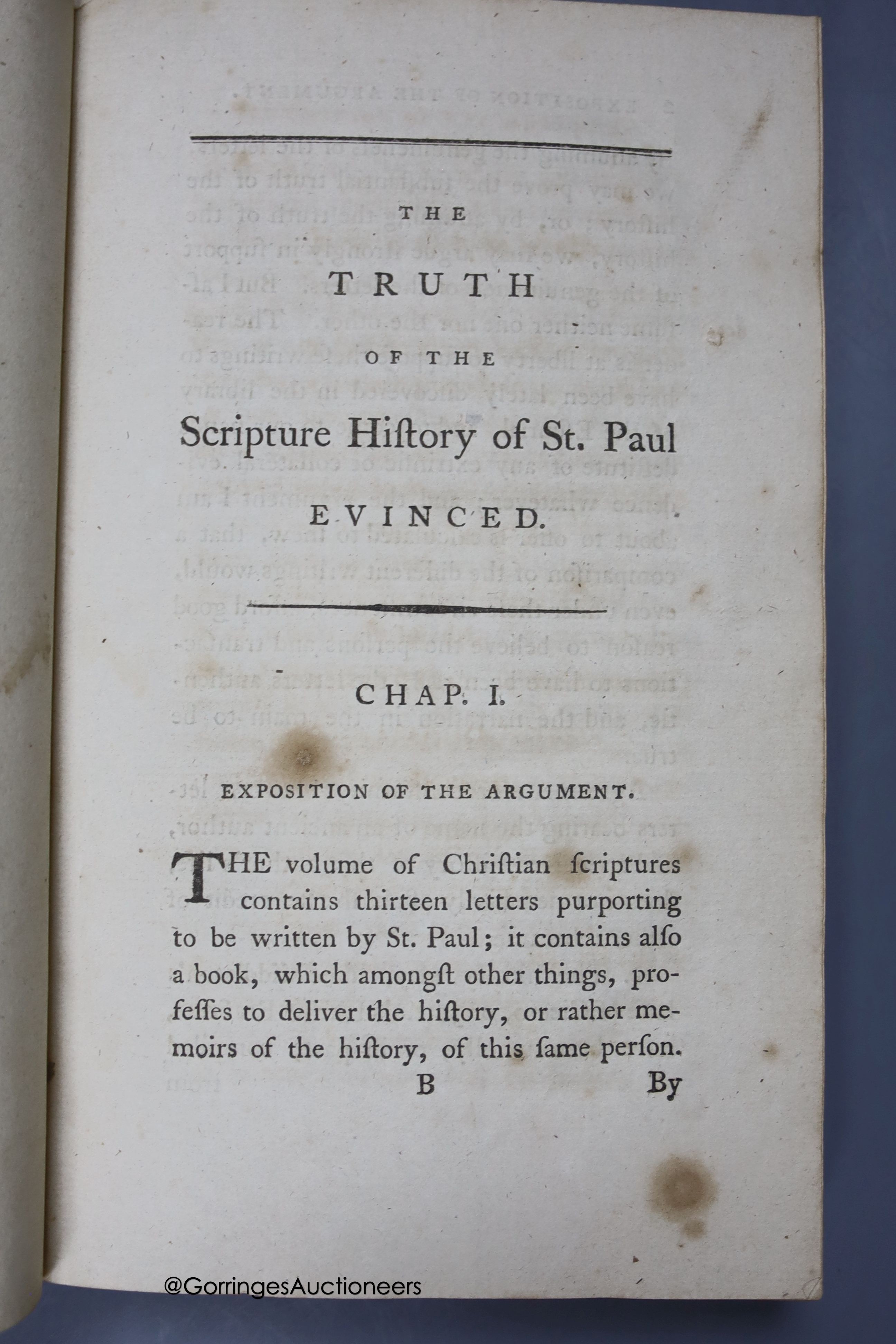 A collection of leather bound books, including The Truth of The Scripture 1796 to follow The Whole Duty of Man 1808 and Pompeii-Dyer 1875